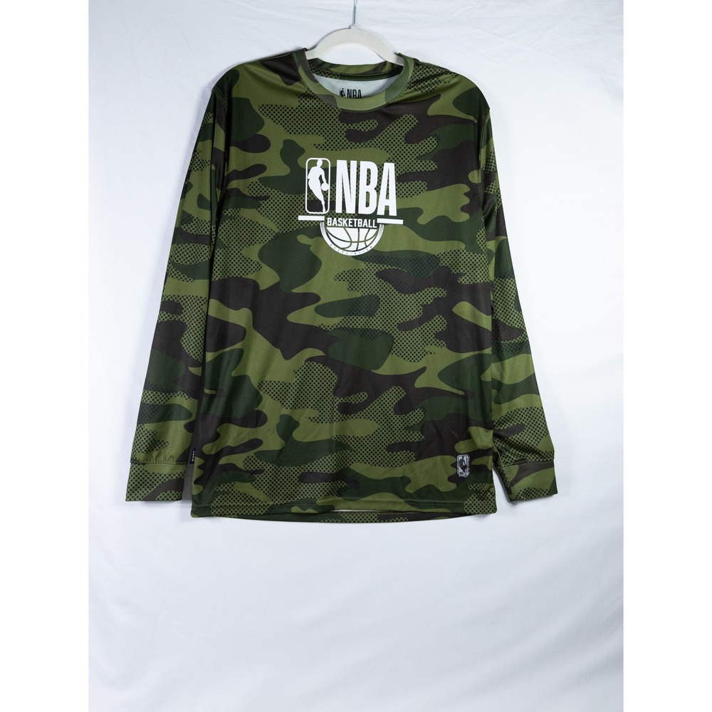 NBA Basketball Mens Camo Long Sleeve Shirt Green Camouflage Logo Size Medium